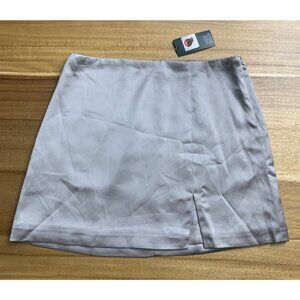 Wild Fable Junior Teens Silver Satin Mini Skirt With Front Slit